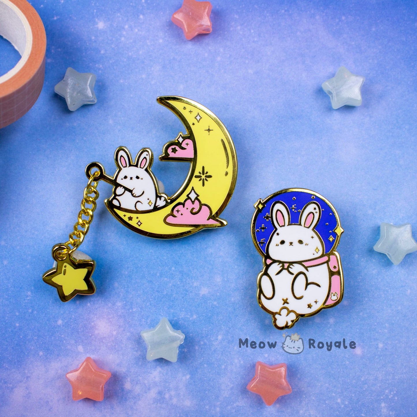 Moon and Astronaut Bunny Pin