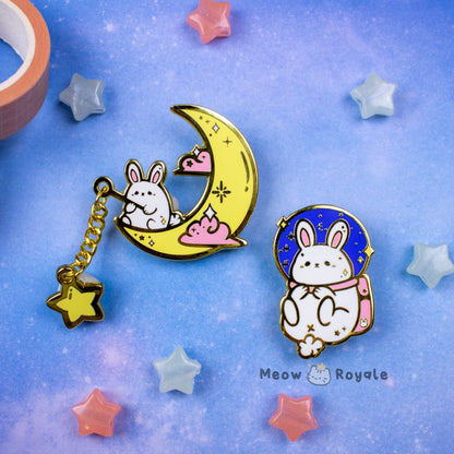 Moon and Astronaut Bunny Pin