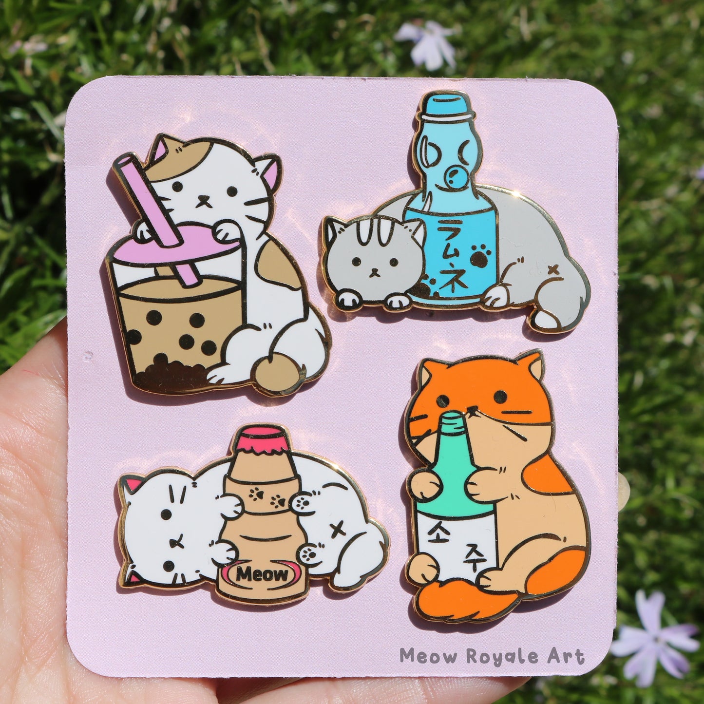 Bubble Tea, Yakult, Ramune and Soju Cat Enamel Pin