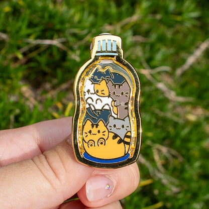 Clear Cats in Bottle Enamel Pin