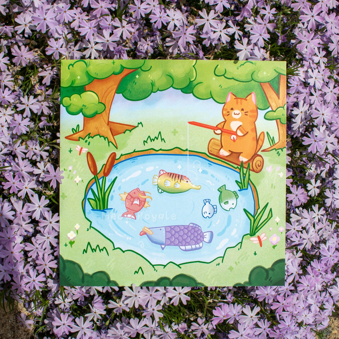 Wii Fishing Orange Cat Print
