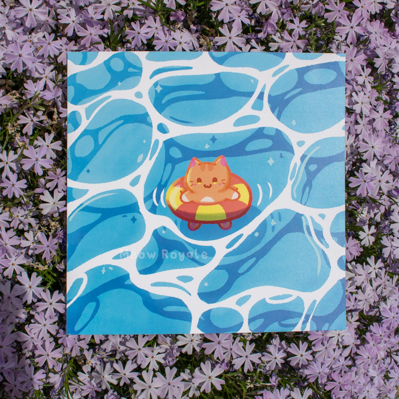 Orange Cat Floating in Water Ocean Print