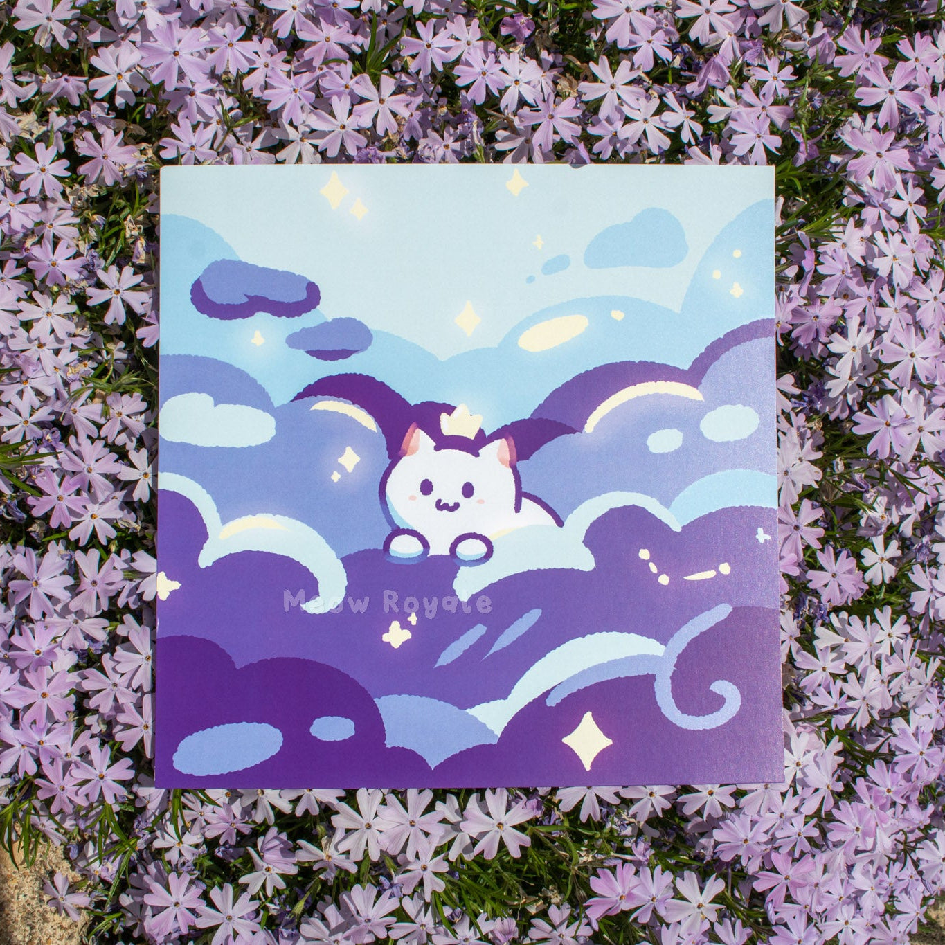 White Cat in the Clouds Print