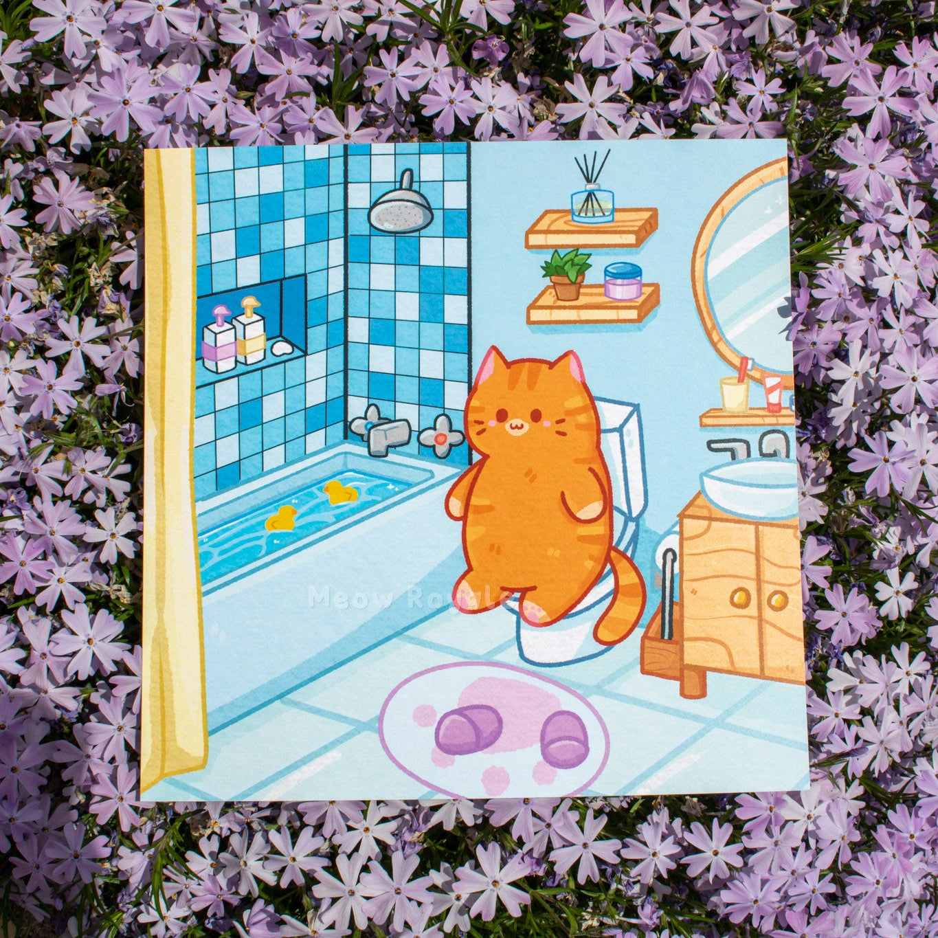 Orange Bathroom Cat on the Toilet Print