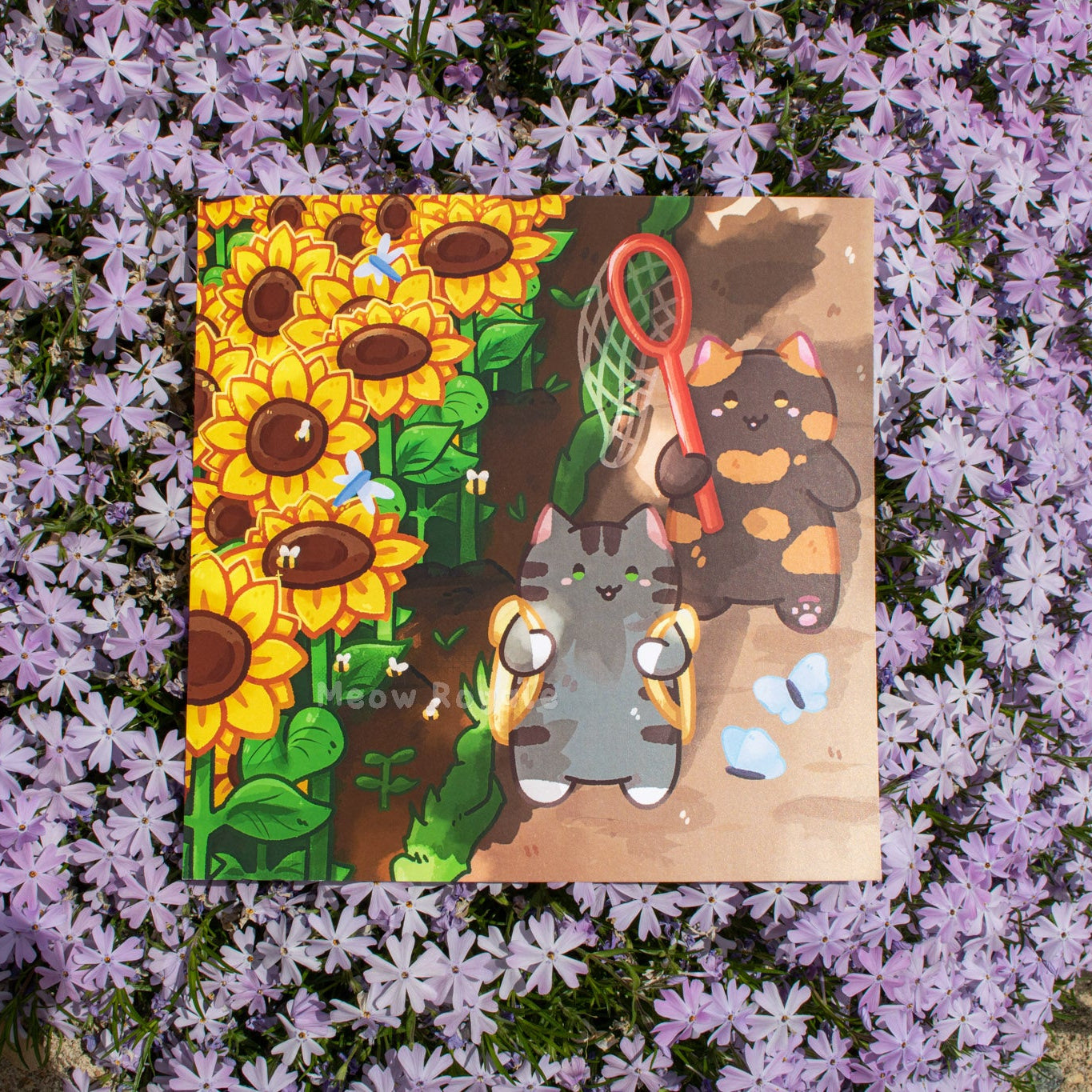 Grey and Tortoise Shell Sunflower Cat Print