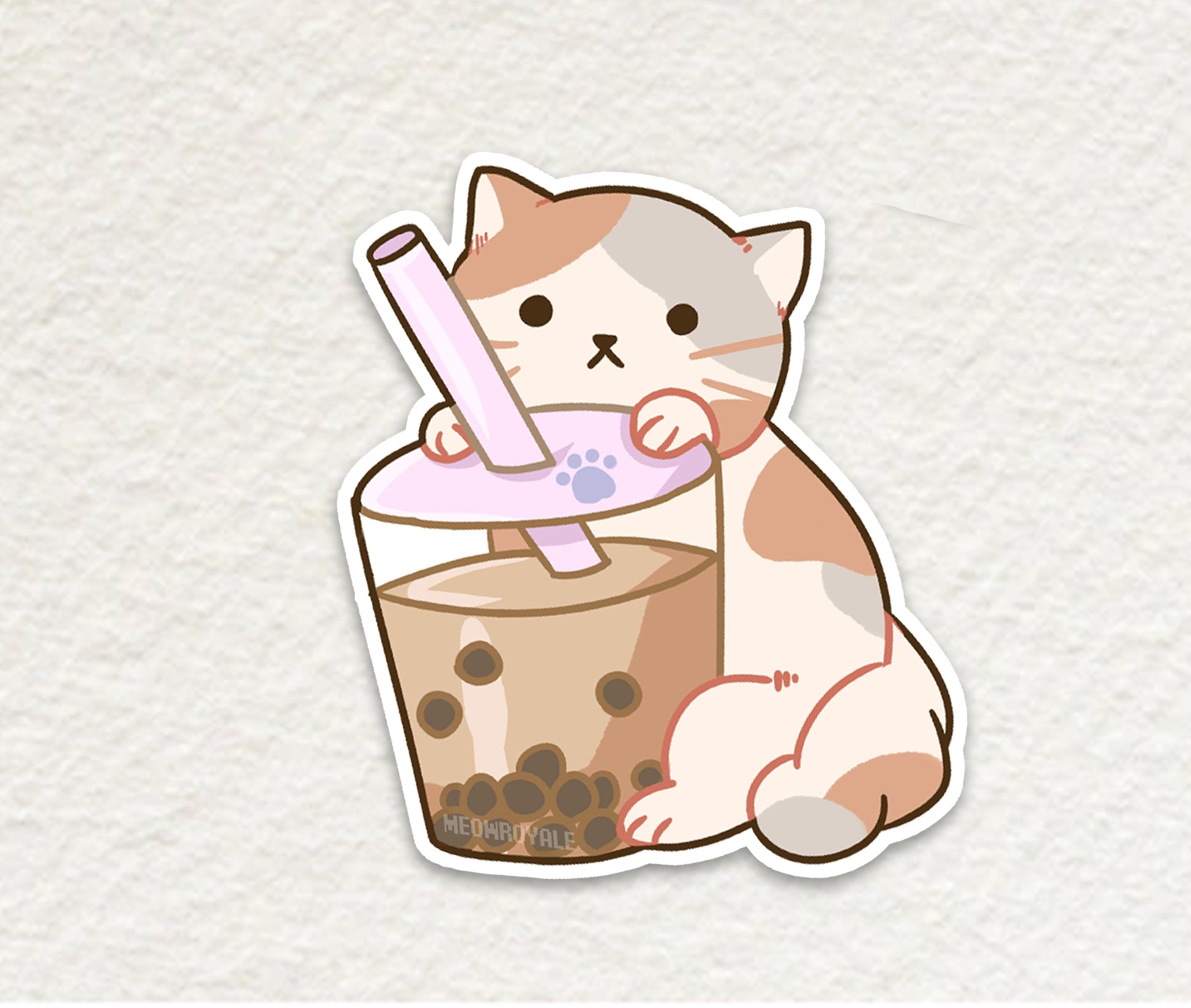 Cute Anime Cat Drinks Tea' Sticker